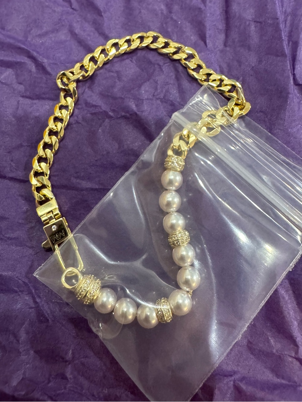 Melinda Maria Gold Chain Necklace with White Pearls - Picture 5 of 7